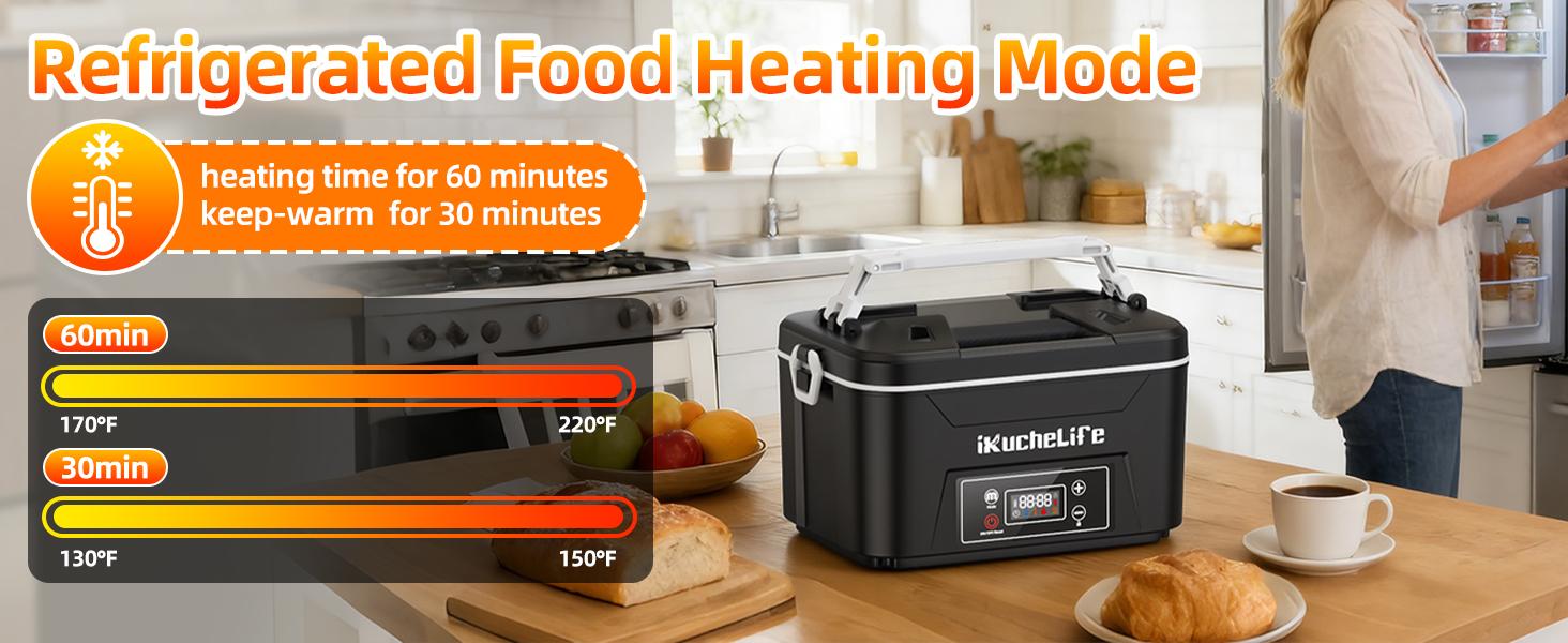 Heated Lunch Box with 24000mAh Battery,Cordless Electric Food Warmer with Scheduled Heating & Digital Display,Portable Rechargeable Lunch Heater for Work, Office, Travel, Camping,Suitable for Adults and Children