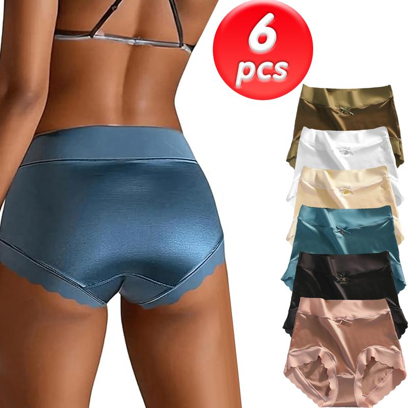 Pack of 6 Women's Mid-Rise Panties, Ice Silk Seamless Design, Daily Comfort, Elegant and Fashionable, Soft and Smooth Fabric, Seamless Bikini Style Mid-Rise Panties, Women's Underwear, Halloween Costume undies for women