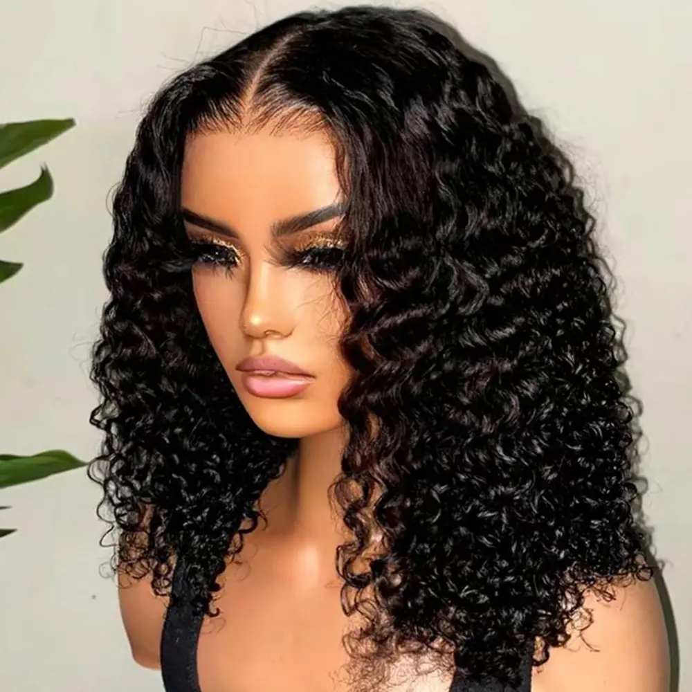Short Bob Glueless Wigs 6x4 Ready To Wear Deep Wave Curly Wigs Human Hair Wet and Wave 6x4 HD Lace Closure Wig For Women Pre Plucked 180% Density backtoschool