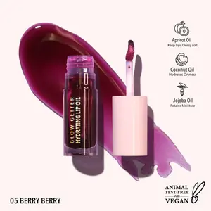 Lip makeup. Glow Getter Hydrating Lip Oil 05 Berry Berry Lip Gloss with Apricot Coconut & Jojoba Oils Vegan Makeup - Lipstick You're Cute Lipstick