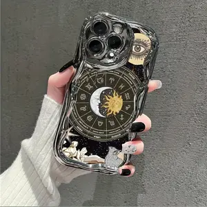 Zodiac Sun Moon and Stars Union Painted Electroplated Cream Soft Protective Phone Case, Compatible with Multiple iPhone Models Including 16/15/14/13/12/11 Pro Max/Plus/X/8/7, Popular Birthday Gift Business Gift, Durable Stain- Anti