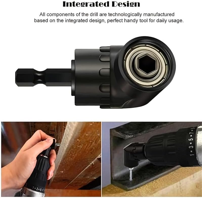 Right Angle Drill Attachment Set 360° Rotatable Socket Adapters 2 Hex Shank Drill Adapters 90° Bevel Drill Bits Included for Precision Drilling
