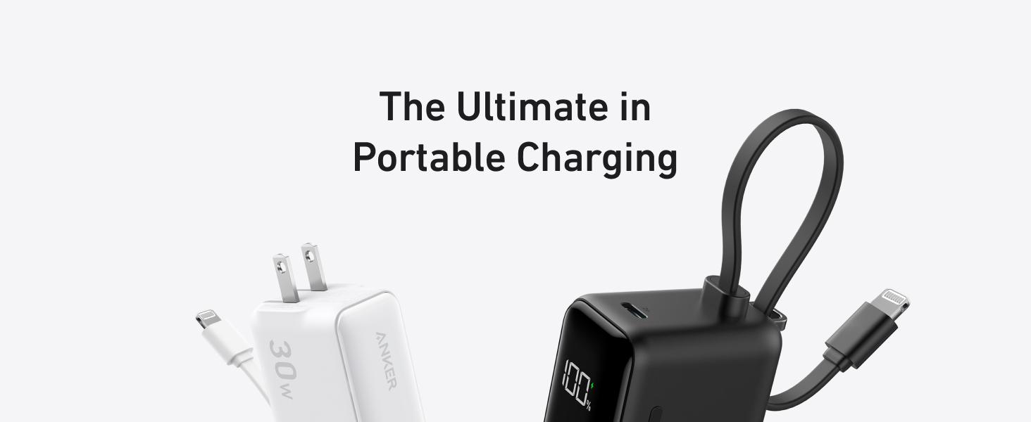 Anker 3-in-1 Power Bank, 5,000mAh Portable Charger with Built-In Cable and Foldable Plug, 30W Battery Pack, For iPhone 15 Series, MacBook, and More