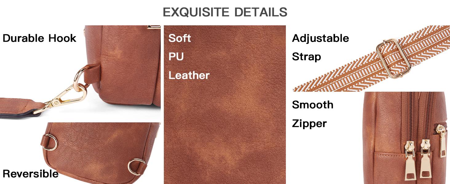 Telena Sling Bag for Women Crossbody Fanny Packs for Women Leather Sling Chest Bag with Adjustable Strap Sling Purse