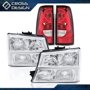 CROSSDESIGN Headlights+Signal Bumper Lamps + Tail Lights Fit For 03-06 Chevy Silverado 1500