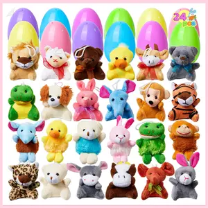 24 Pack Prefilled Easter Eggs Mini Stuffed Diy Animal Plush Toys for Kids Easter Egg Hunt Game Classroom Prize Supplies Party Filler Baster Stuffer