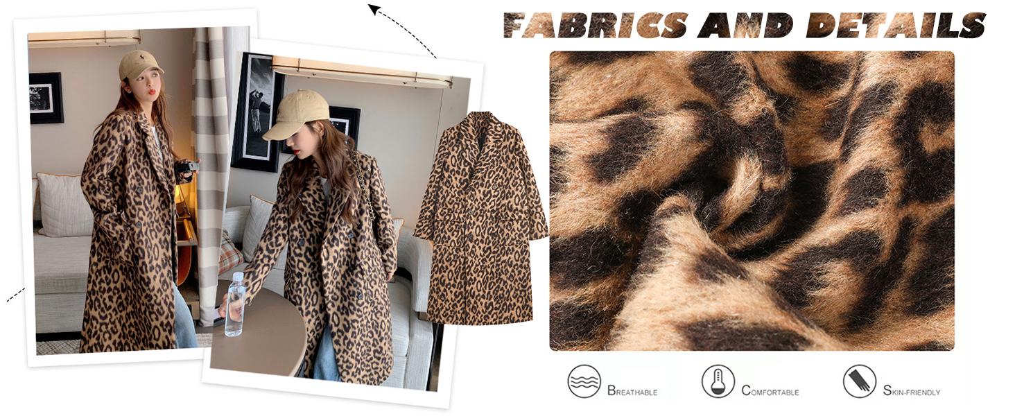 utcoco Womens Leopard Long Wool Trench Coat Notched Lapel Double Breasted Pea Coat Winter Warm Overcoat winter  clothes  women SpringStatements