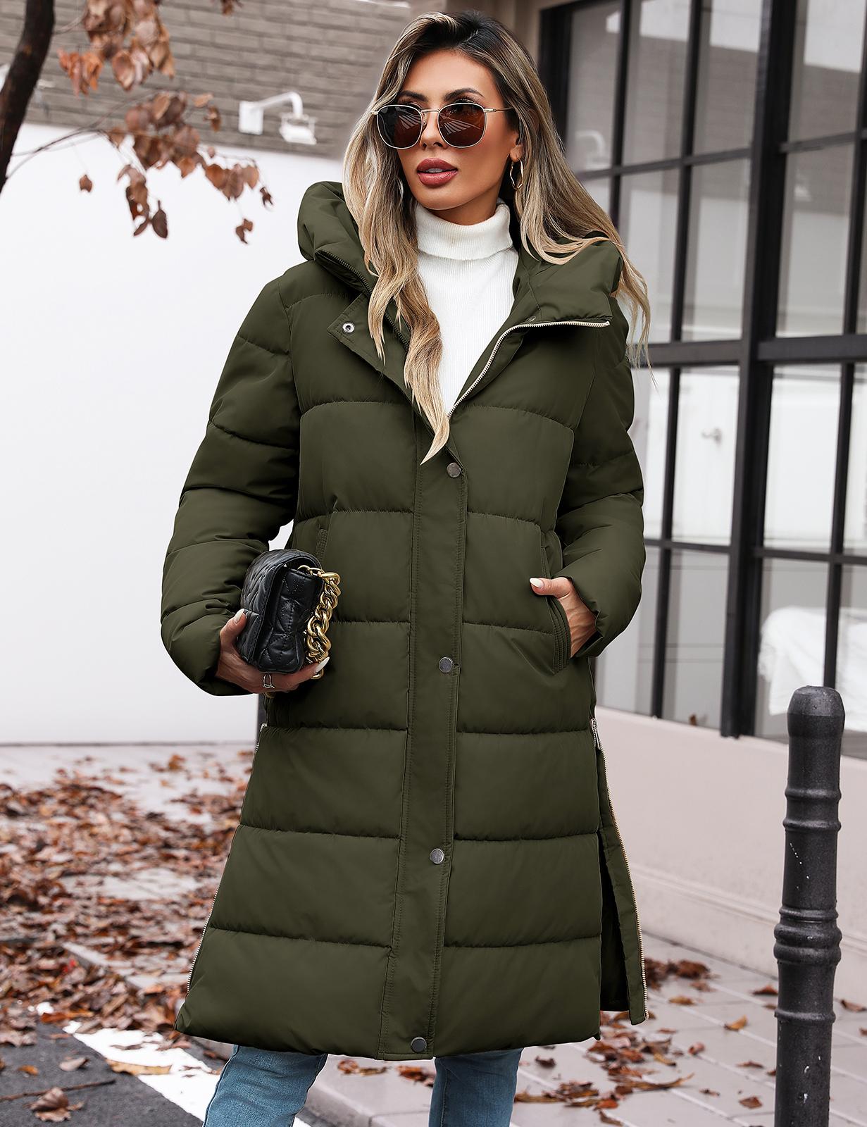UMIPUBO Womens Winter Long Puffer Coats Down Thicken Warm Quilted Jacket Mid-Length with Side Zipper and Hood Outerwear