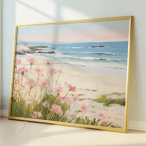 Pink Wildflower Field Print: Coastal Beach House Décor