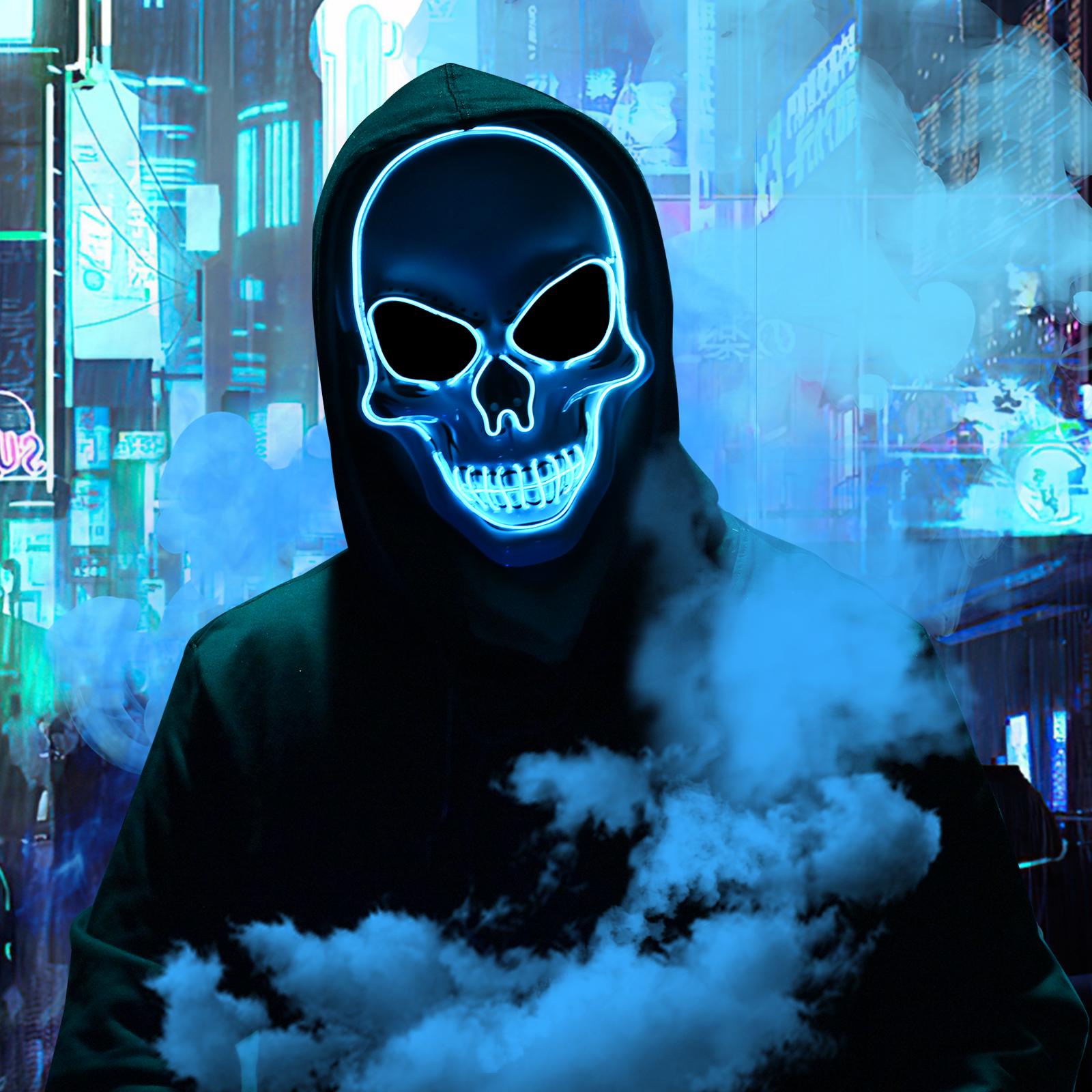 2025 Upgrade Halloween Scary LED Mask LED Skeleton Mask Purge Hacker Mask Glow in The Dark Mask for Halloween Costume Party Creepy Spooky