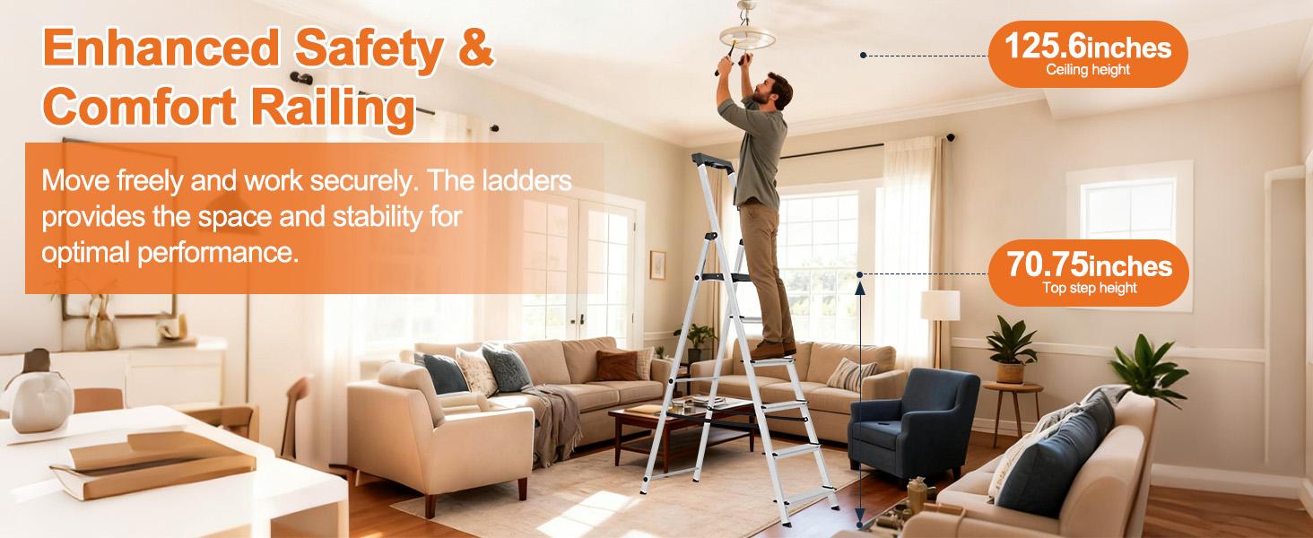 Step Ladder, Folding Step Stool with Anti-Slip Wide Pedal Handrails, Aluminum Stool Ladders, Safety Household Ladder for Home Kitchen Courtyard Outdoor