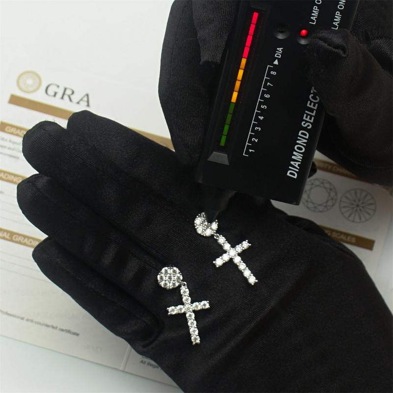 Delzzad Studded Cross Dangle Earrings S925 VVS Synthetic Moissanite Hip Hop Earrings Jewelry Perfect Birthday Mother’s Day Christmas Gift for Men Women Wedding Set Springtok