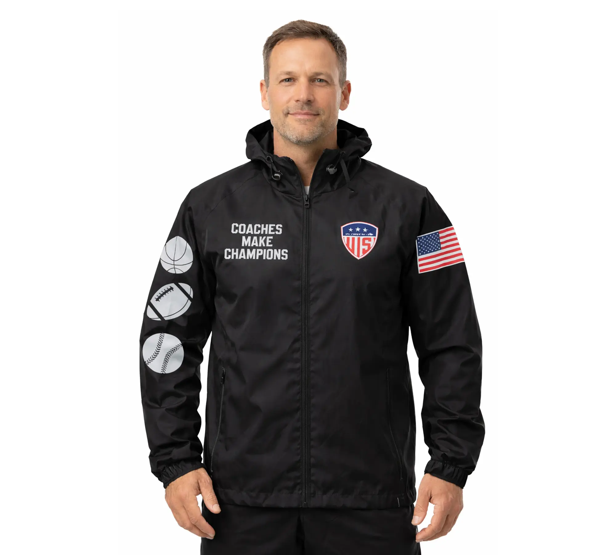Coaches Make Champions Jacket Windbreaker for All Sports Lightweight Waterproof Windproof Hooded for All Seasons Ideal for Coaches