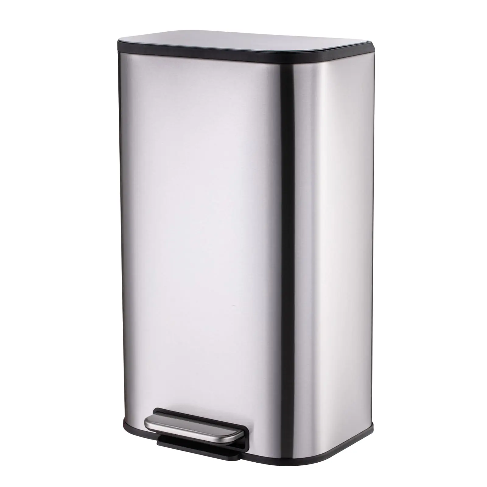 Silver Stainless Steel Step Kitchen Trash Can – 50L/30L/20L/12L, Soft Close Lid, Removable Inner Bucket, Fingerprint‑Resistant, Rectangular Garbage Bin for Home & Office