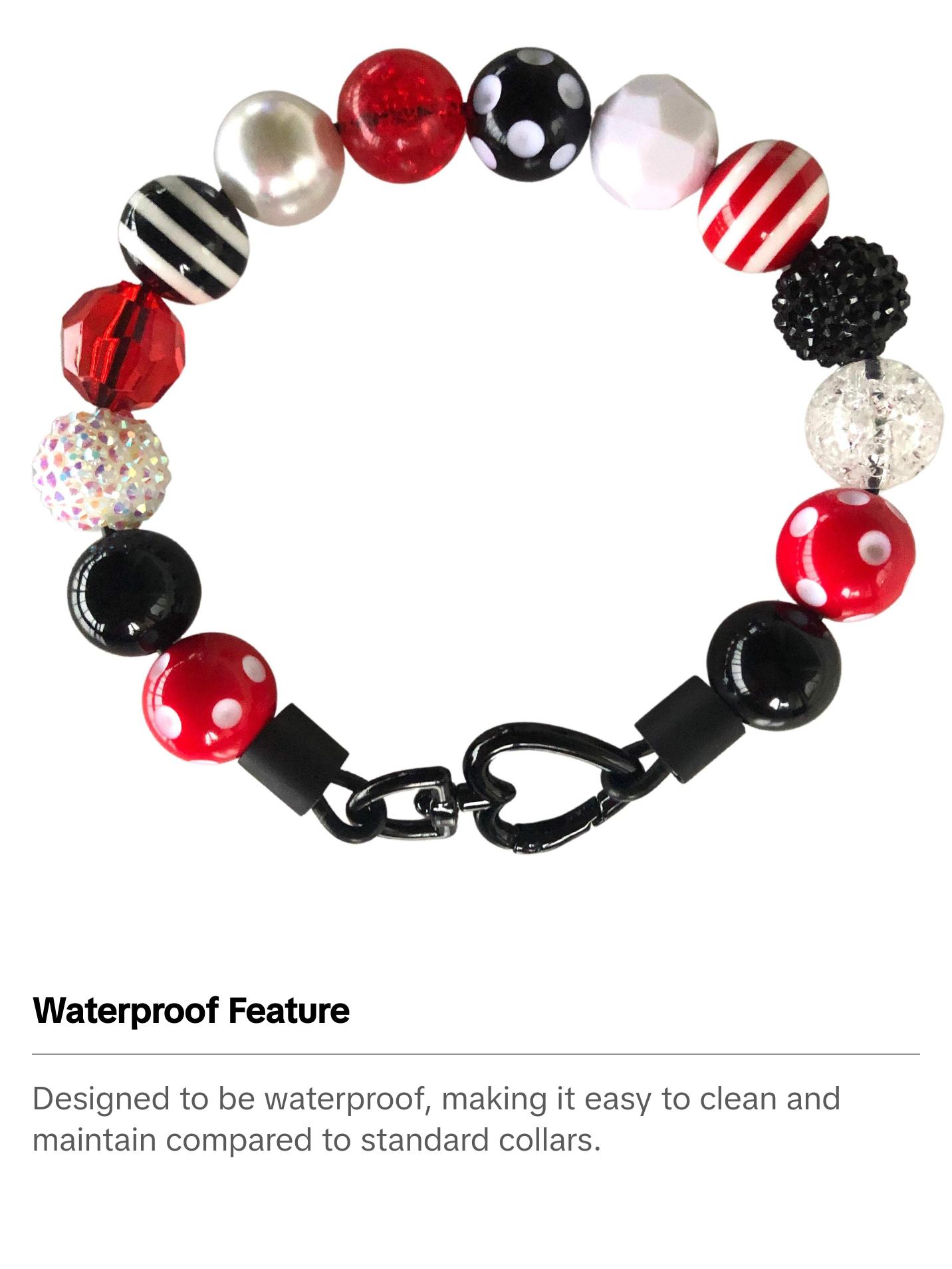 Ladybug Beaded Dog Collar | Durable Dog Necklace | Red, Black, & White | 20mm or 12mm Beads| Pearl Jewelry for Pets | Custom Bead Collars