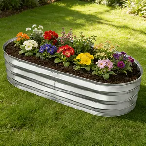 Galvanized Raised Garden Bed Kit | Oval Metal Planter Box for Vegetables, Flowers & Herbs | Large Outdoor Garden Bed with Easy Assembly | Backyard, Patio, Balcony Gardening