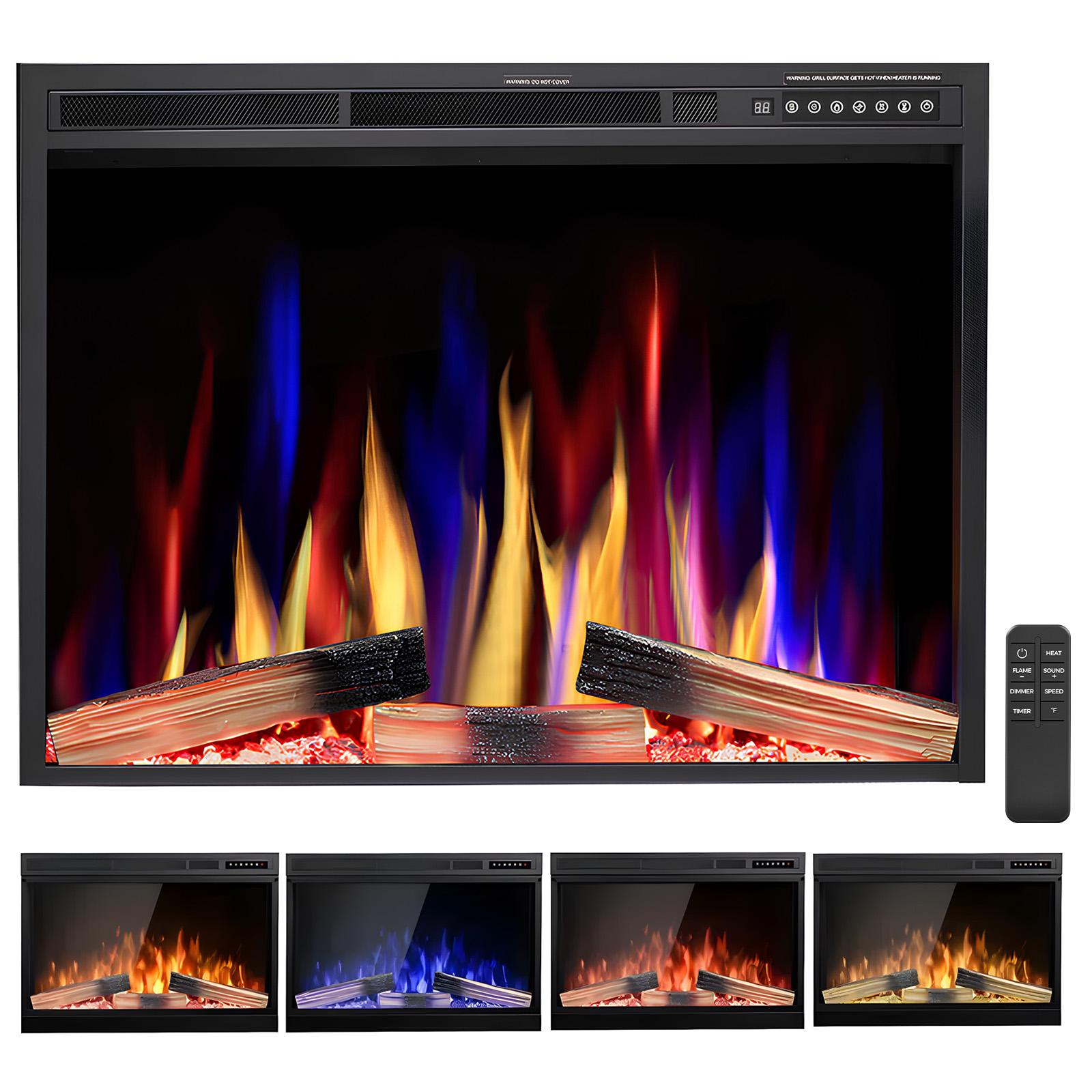 R.W.FLAME 36"&39'' Electric Fireplace Insert, Adjustable 5 Flame Colors, 12 Log Colors, 5 Flame Speeds and Brightness, Remote Control, Timer, Adjustable Temperature from 50°F to 99°F, 750W/1500W