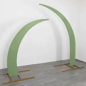 Set of 2 Sage Green Spandex Half Crescent Moon Backdrop Stand Covers, Custom Fitted Wedding Arch Cover for Curved Arbor Flower Balloon Frame