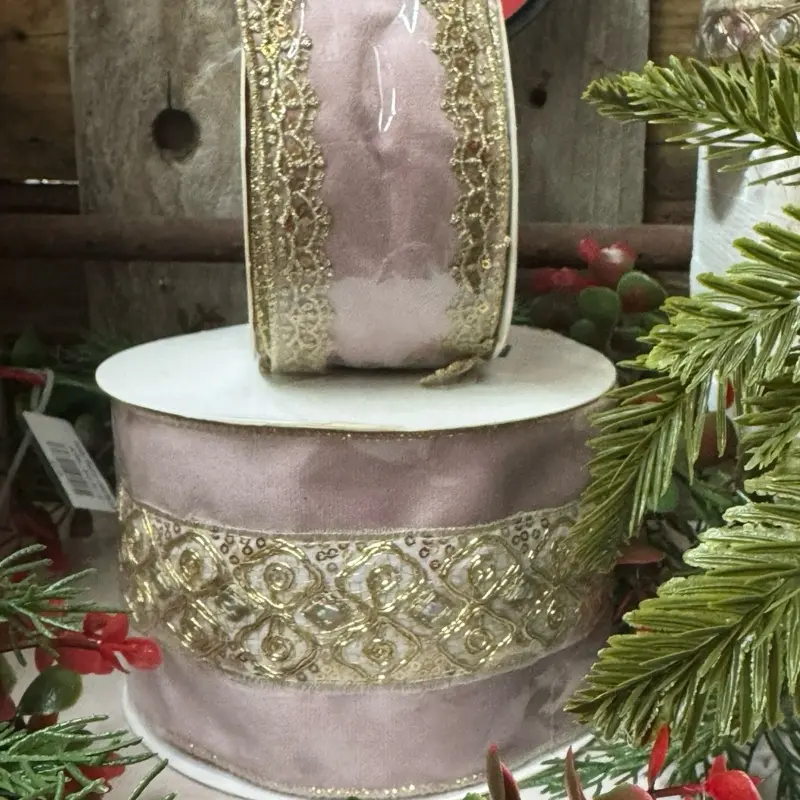Luxurious Pink Velvet Ribbon - 4 in Wide, 10 yds Length, Gold Embellishments, Sequins, Effortless Shape and Hold, Wreath Decor, Ideal for DIY Crafts, Bridal Sewing Accessories, Bridal Shower