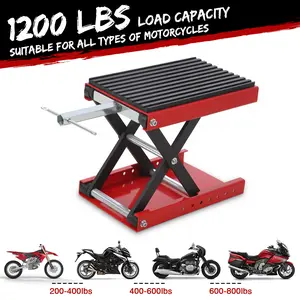 1200LBS Heavy Duty Motorcycle Lift Jack with Wide Non-Slip Rubber Deck Scissor Stand Dolly Wheels Safety Lock Pin for Repairs