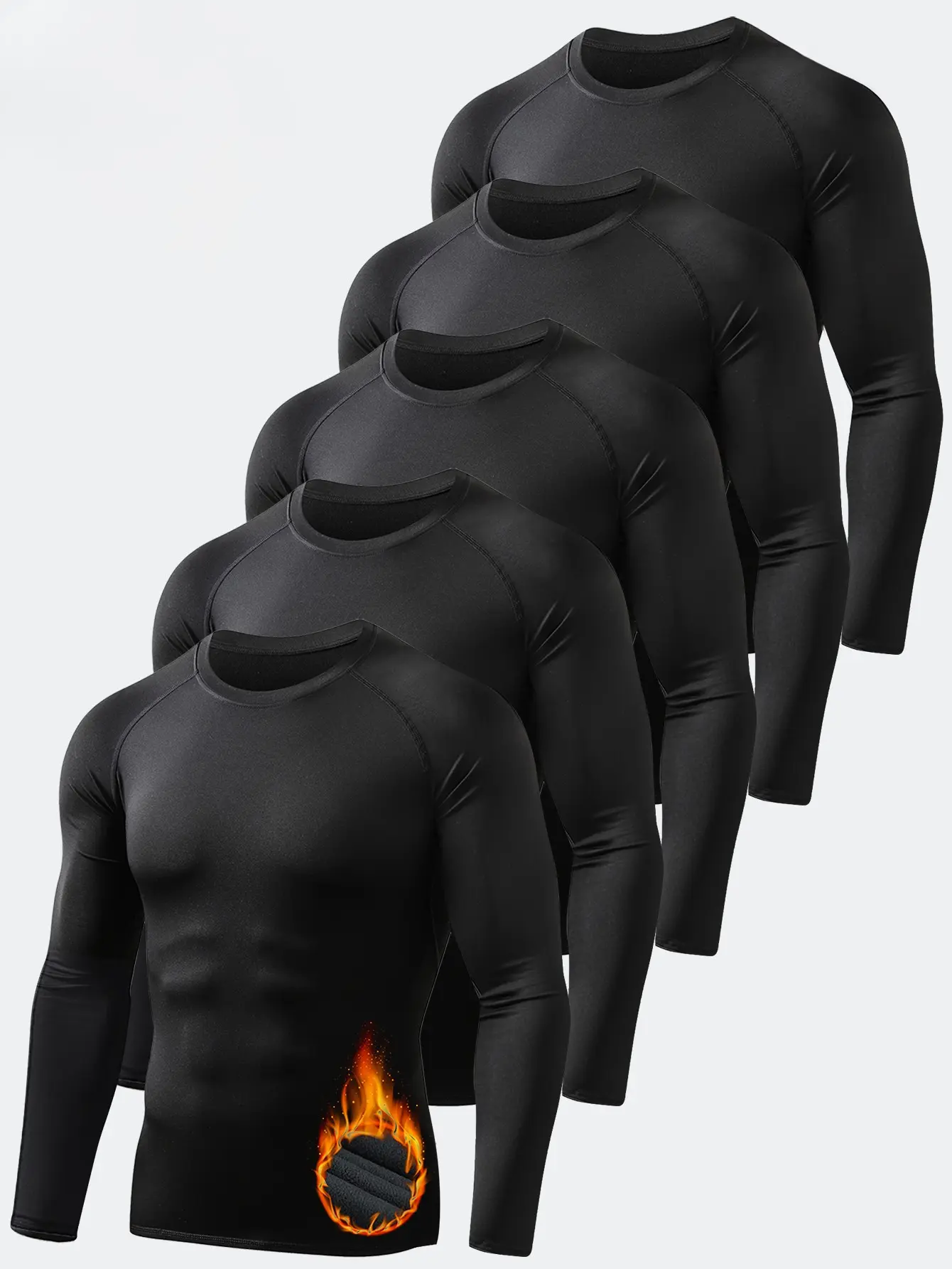 5-Piece Men's Thermal Compression Long-Sleeve Sports T-Shirt | Warm Sports Top for Cold-Weather Workouts,summerwins