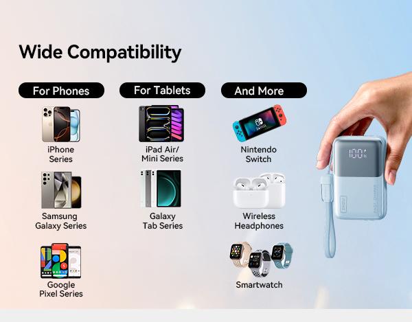 INIU ZapMini 45W PD 10000mAh Power Bank, Ultra Small Pocket Size Powerbank, Carry P50-E1 Travel Essentials Portable Charger, Detachable Lanyard USB C Cable Fast Charge Phone Battery Pack for iPhone 17 16 15 series iPad Airpods Samsung Switch Perfect Gift