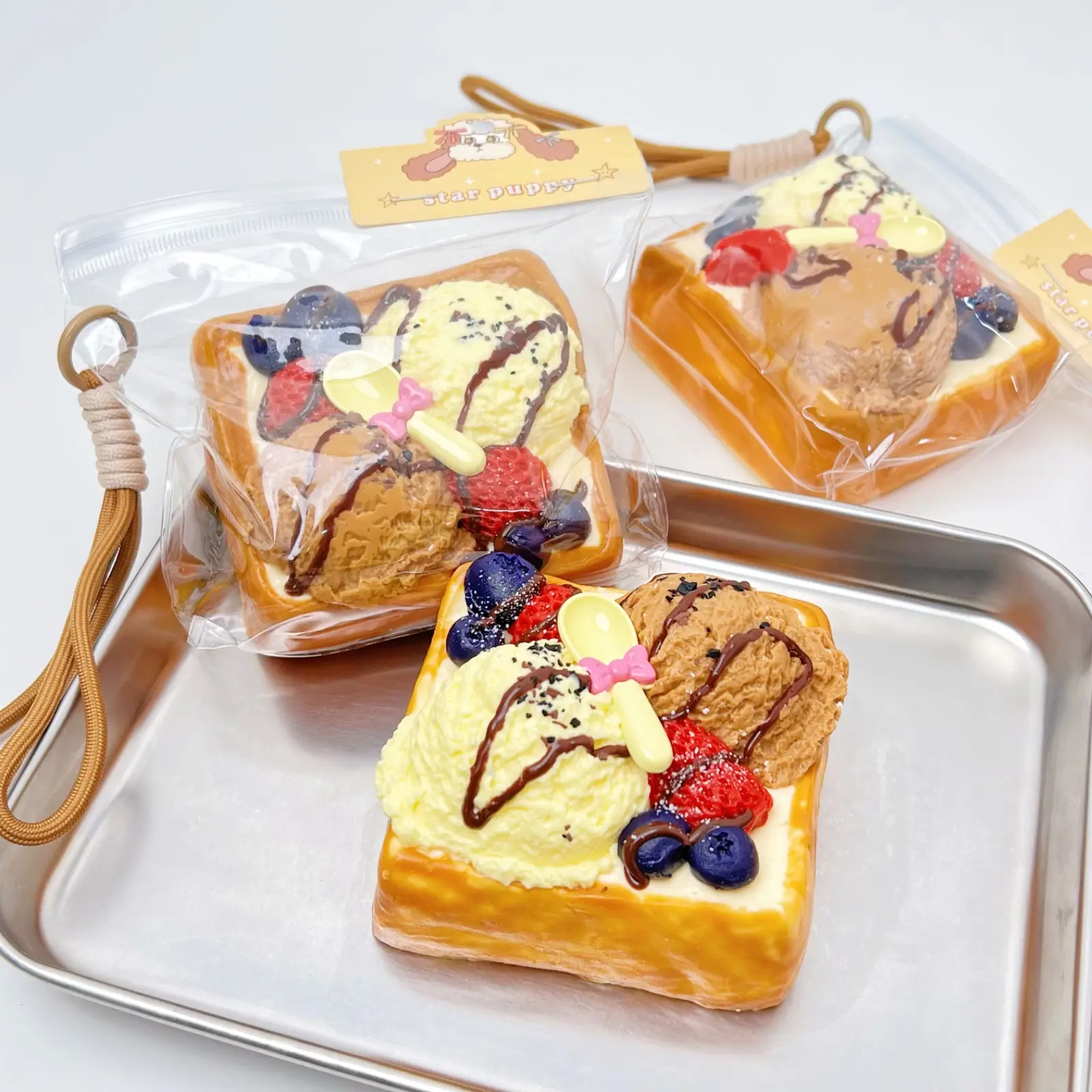 【Buy 3 Get 1 Free】Taba Squishy Double Scoop Ice Cream Toast Fidget Toy - BPA-Free Food-Grade Silicone Ball, Thick Creamy Slime Texture, Anxiety Relief Stress Relief Toy for Neurodivergent Kids, PVC Bag Included, Easy to Store, Resists Tearing
