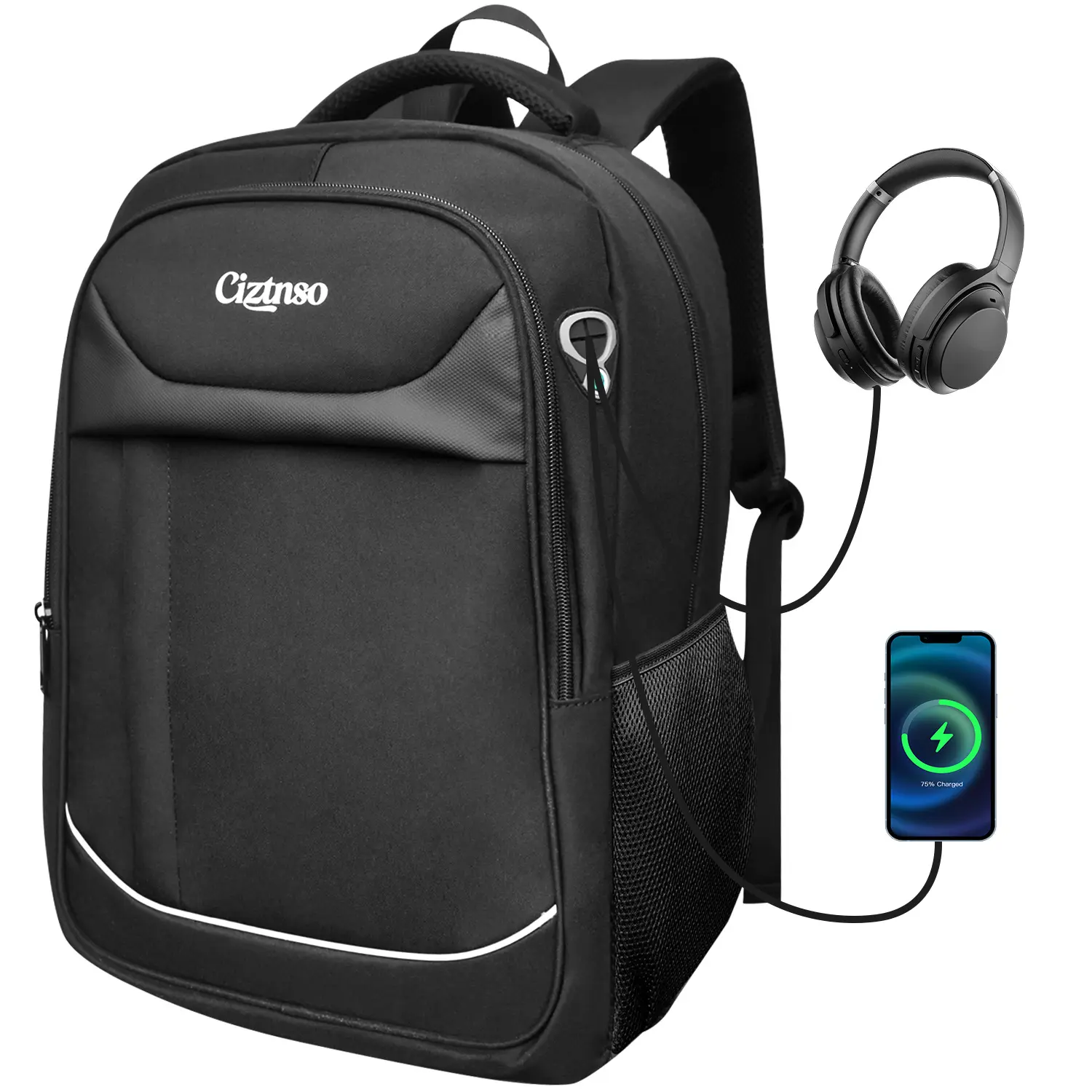 Men's Large Oxford Cloth Backpack - Black, High-Quality, Backpacks for School, Outdoors, Large Space, Ideal for Students, Hikers, Zipper