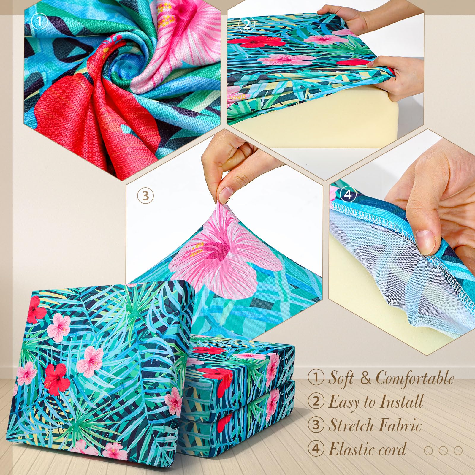 Easter Waterproof Patio Cushion Covers for Outdoor Patio Furniture & Indoor Sofa Cushions, 12/8/4Pcs, Elastic Pet-Friendly Sofa Cover Sofa Slipcover Couch Covers Anti-Slip Sofa Protector Sofa Seat Cover Replacement Sets for Spring Summer Patio Decor