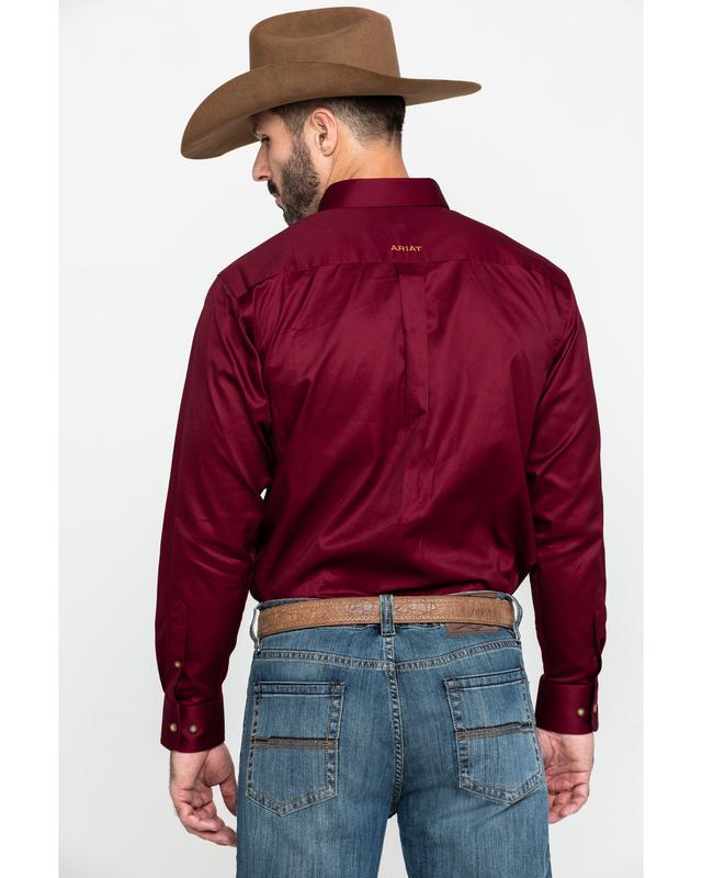 Ariat Men's Burgundy Solid Twill Long Sleeve Western Shirt - 10012635