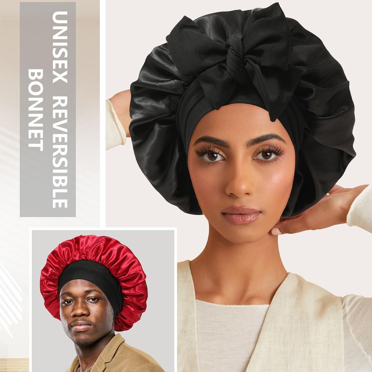 Large Satin Bonnet Silk Feeling Bonnet for Sleeping Women Curly Hair Bonnet with Elastic Tie Band Reversible Double Layer Bonnet Sleep Cap Hair Wrap TikTokShopBlackFriday