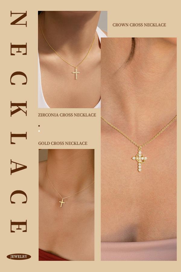 Tewiky Easter Gifts Upgraded Crown Cross Necklace for Women, Crown Cross Pendant Necklace, Non-Tarnish Faith Jewelry for Women, Christian Religious Gifts for Her Back To School