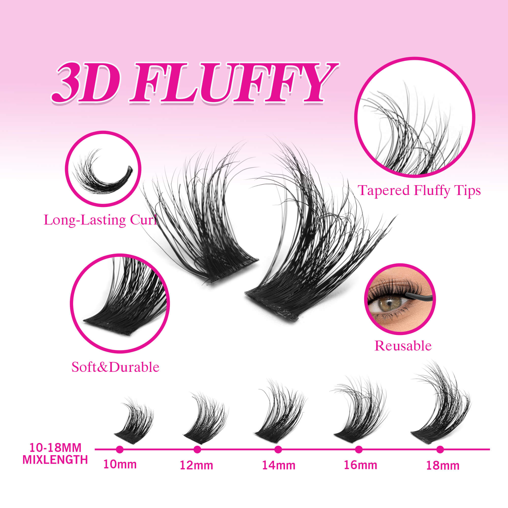 Veyesbeauty VB-Xtreme Cluster Lashes 3D DIY Mixed Length Extra Large Pallet of 210 Clusters 10-18mm Lashes Individual Lash Extensions Layered Eyelashes Wispy Faux Mink Lash Newbie's Five-Second for Self Application Makeup at Home