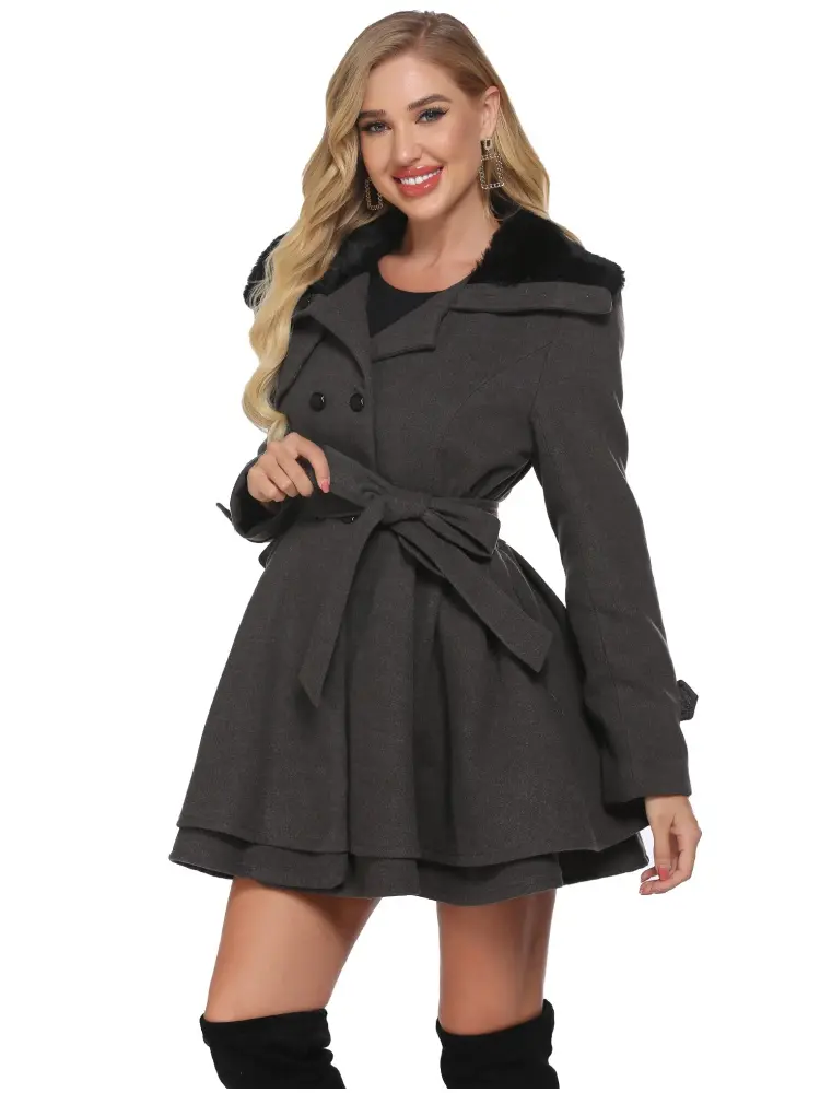 Women's Fashion Faux Fur Lapel Double Breasted Thickened Wool Trench Coat Basic Winter Warm Jacket Penny Lane Women Jacket S-2XL Christmas