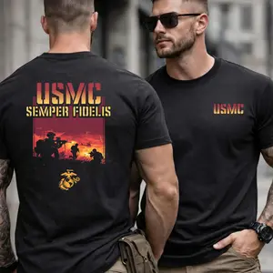 USMC Battle Graphic Menswear Slim Fit Tops - Premium Unisex Hoodie & T-Shirt, Soft Breathable Fabric, True to Size, High-Quality Print, Ideal for Casual Daily Wear & Gifting
