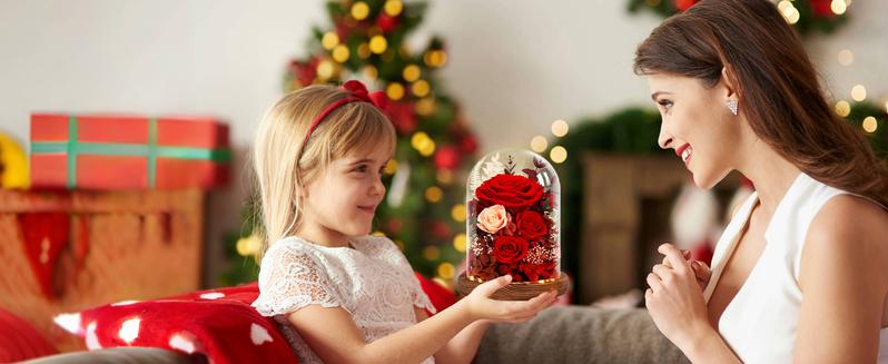 SHareconn Forever Preserved Real Flowers for Delivery - Eternal Fresh Roses in Glass Dome with LED Lights, Mothers Day Gift