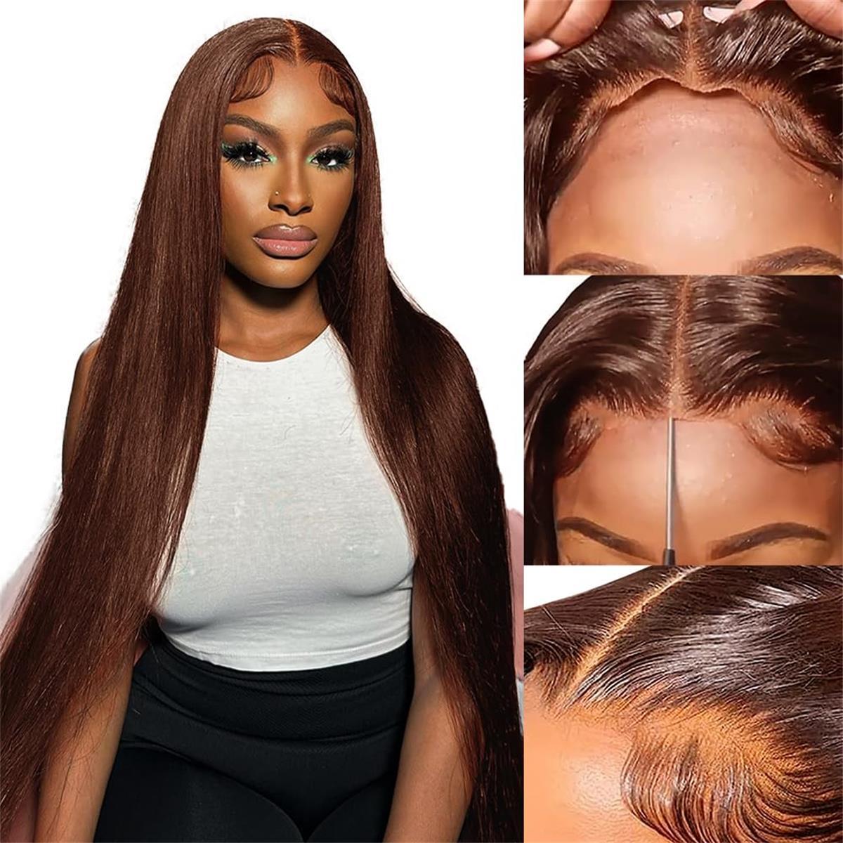 Wiggins Hair Dark Brown #4 Lace Front Wigs Straight Colored Human Hair Wigs Pre Cut Ready Go Glueless Wig 7x5 Closure Wig