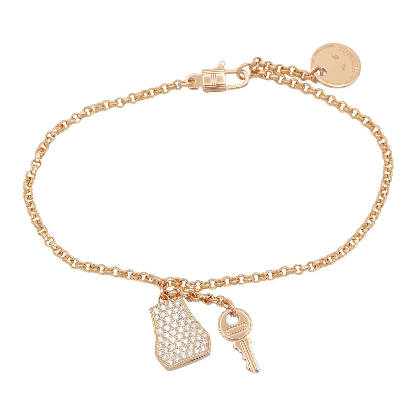 Pre-owned HERMÈS 18K Rose Gold (Au750) Small Leather Goods Hermes Kelly Clochette Small Bracelet PM Au750 Diamond Bracelet