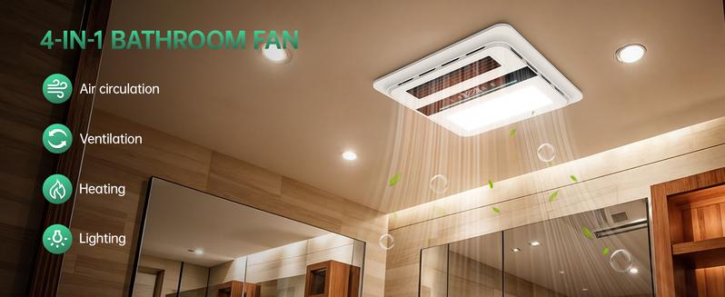 Bathroom Exhaust Fan with Light and Heater, 4 in 1 Bathroom Fan with Heater, 1900W Heating Power, Remote Control, Quiet & Powerful for Ventilation, Lighting, Heating (Multi, 1700w) Ventilator