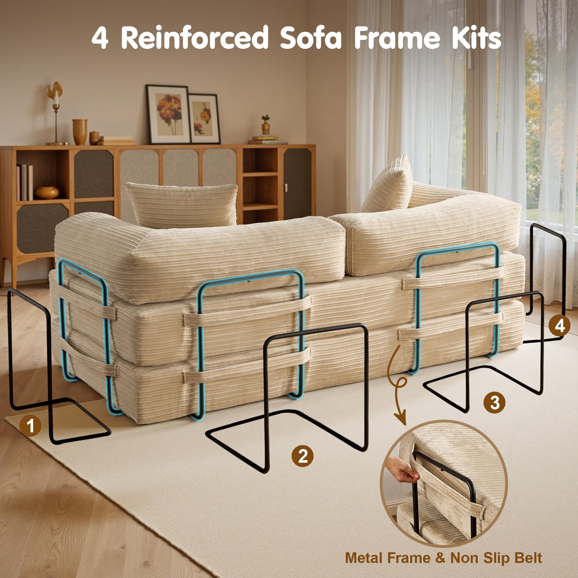 [March Limited-Time Sale]OOSWIFT 5-in-1 Folding 81" Cloud Floor Sofa Bed High-Quality Convertible Comfy Corduroy Fabric, Premium Sponge Padding, Multi-Functional Floor Sofa & Mattress for Living Room Upholstered Soft Couch,Christmas gift