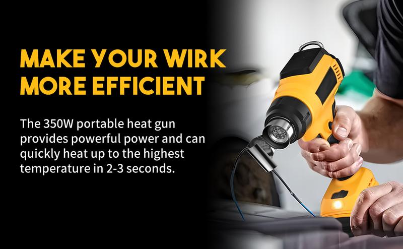 Powtree Cordless Heat Gun Compatible with DEWALT Battery Max 752°F (400°C) Heat Gun for Crafts, Shrink Tubing, Resin & Decorating Tool Portable