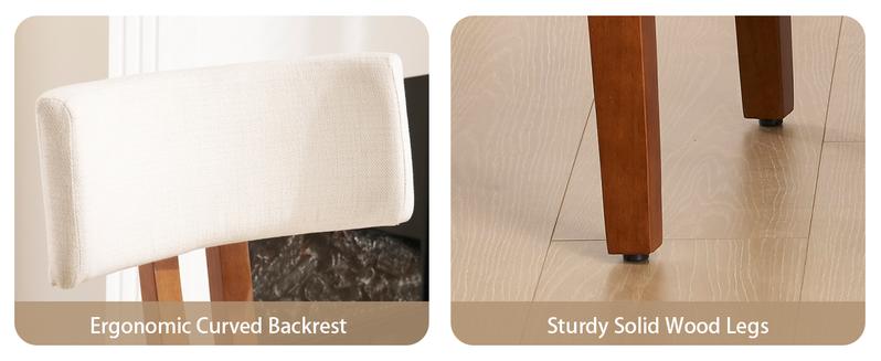 MOJAY Dining Chairs Set of 4, Mid Century Modern Kitchen Chair Linen Fabric Side Chairs with Curved Backrest for Kitchen, Dining Room, Restaurant, or Patio, Off-White