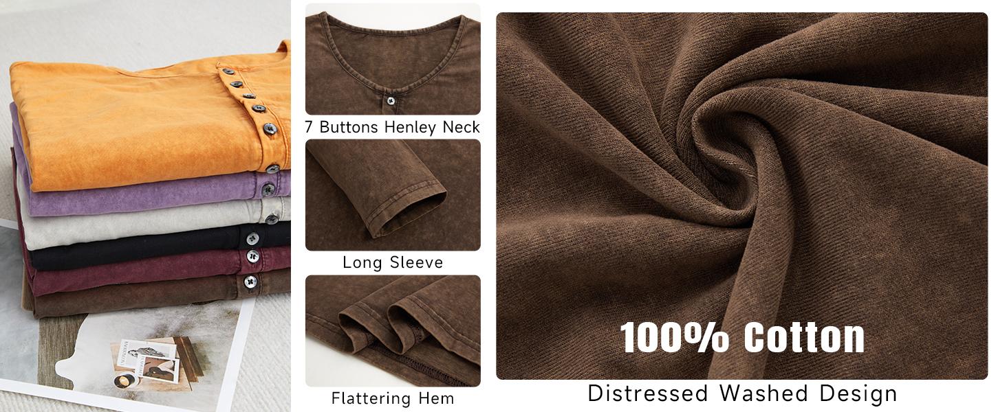 PASLTER Mens Distressed Henley Shirts Retro Long Sleeve Tee Shirts Casual Button Down Washed T-Shirts for Men PASLTER Mens Distressed Henley Shirts Retro Long Sleeve Tee Shirts Casual Button Down Washed T-Shirts for Men