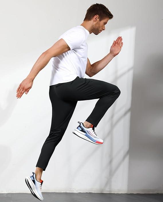 Men's Joggers with Zipper Pockets Lightweight Stretch Sweatpants for Men Big Guy Pants Athletic Workout Running Track Gym Fit Athleisure Outfit for Spring Workout, Running, Jogging, Hiking, Yoga, Golf