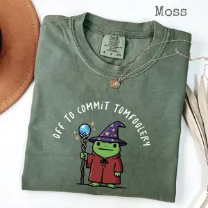 Comfort Colors Off To Commit Tomfoolery Shirt, Wizard Frog DnD Tee, Funny RPG Gamer Meme Shirt, Weirdcore Fantasy Animal Graphic T-Shirt
