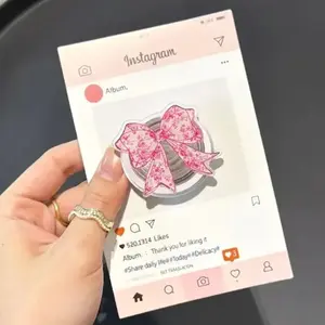 Pink Floral Toile Bow Phone Grip, Cute Bow Magnetic Phone Holder, Adorable GripTok mount accessories Foldable Wireless pop socket