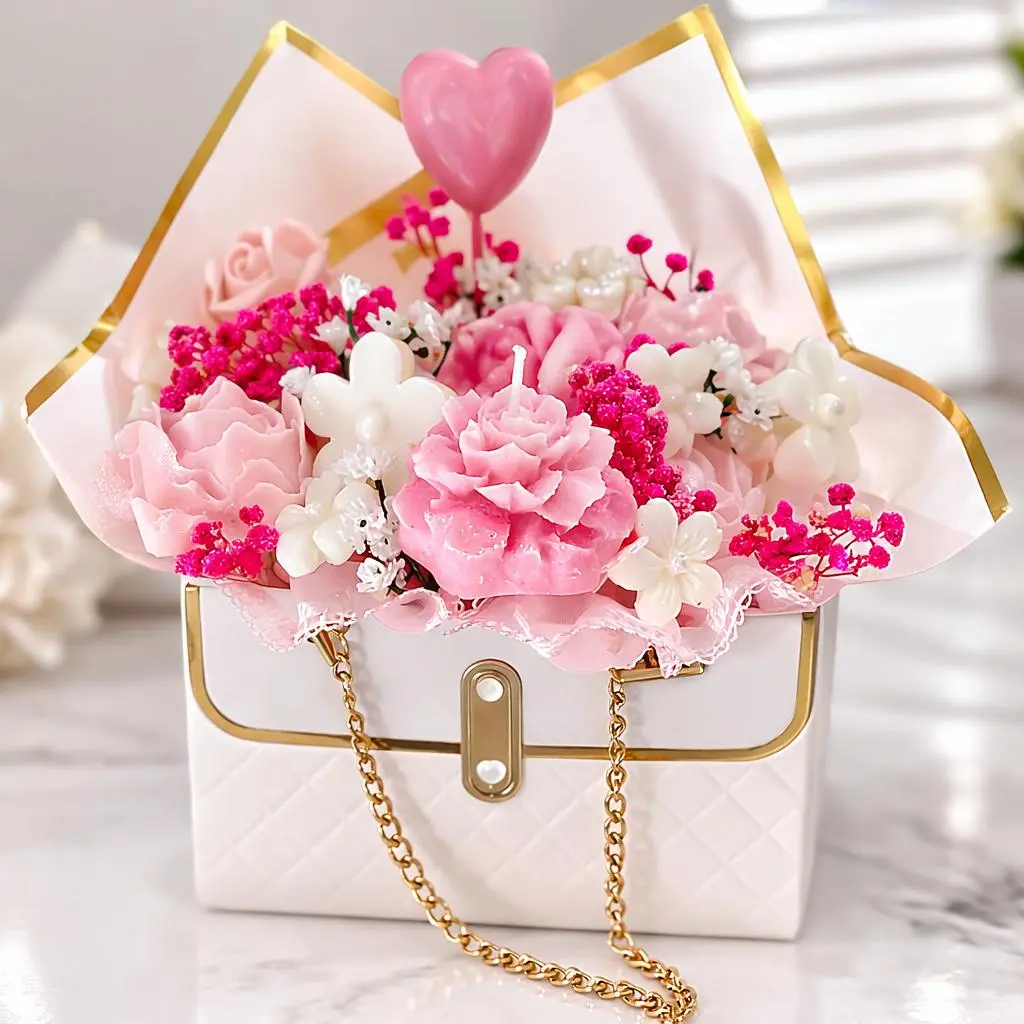 Pink Blossom Handmade Candle Arrangement -Elegant Home & Gift Decor