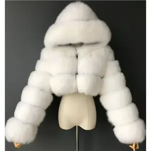 High Quality Furry Cropped Faux Fur Coats and Jackets Women Fluffy Top Coat With Hooded Winter Fur Jacket