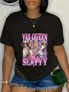 100% Cotton Yas Queen Slay Rat Meme Women Girls Slay Queen T-Shirt