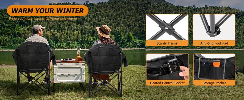SLSY Oversized Heated Camping Chair Portable Patio Lounge Chairs with 3 Heat Levels, Folding Moon Saucer Chair for Outdoors & Camping【No Battery Included 】